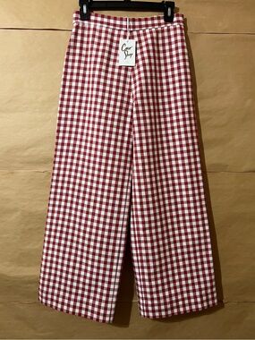 Coco Shop | NWT Red Gingham Wide Leg Pants High Waisted Cotton Size M
